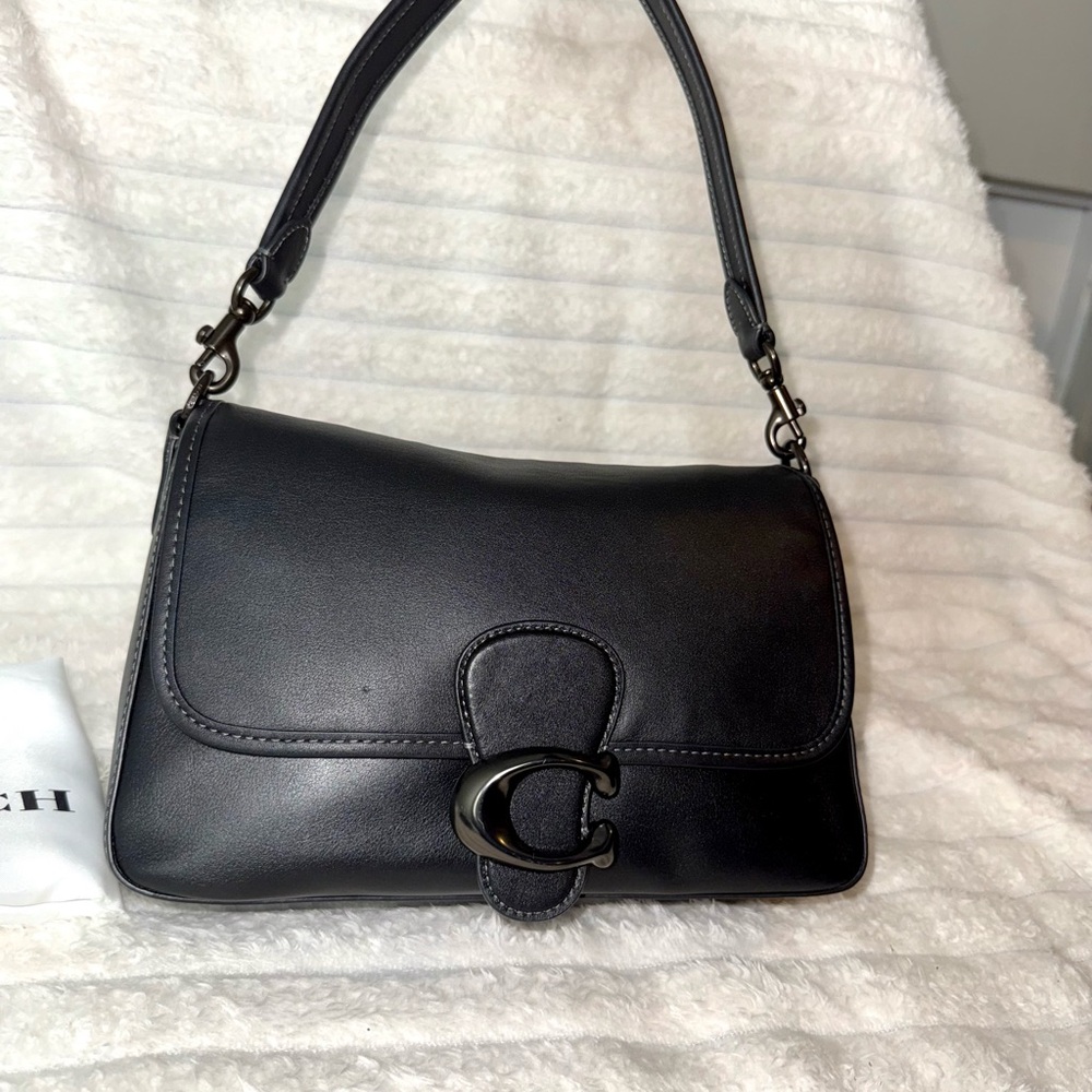 Coach Black and Pewter Soft Tabby 26 Shoulder Bag in Glove tanned Leather